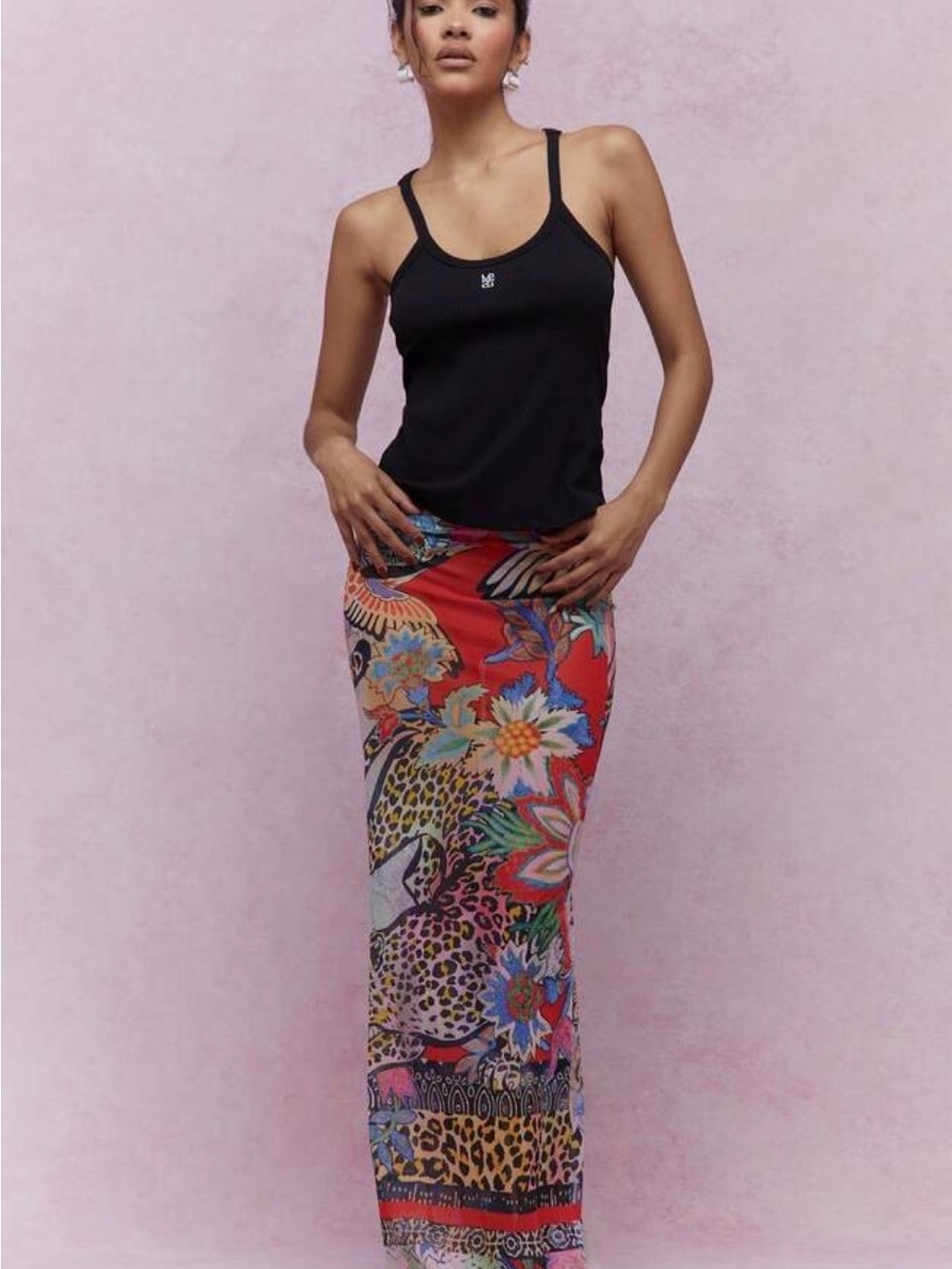 Women’s Red Multicolor Printed Maxi Skirt